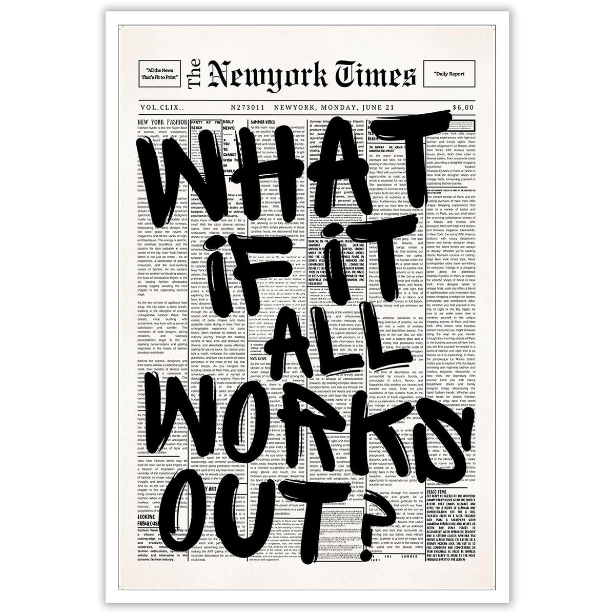 Drimiler retro black and white newspaper poster provides daily inspiration for any room.