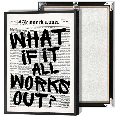 Drimiler retro newspaper poster What If It All Works Out for a stylish minimalist living room.
