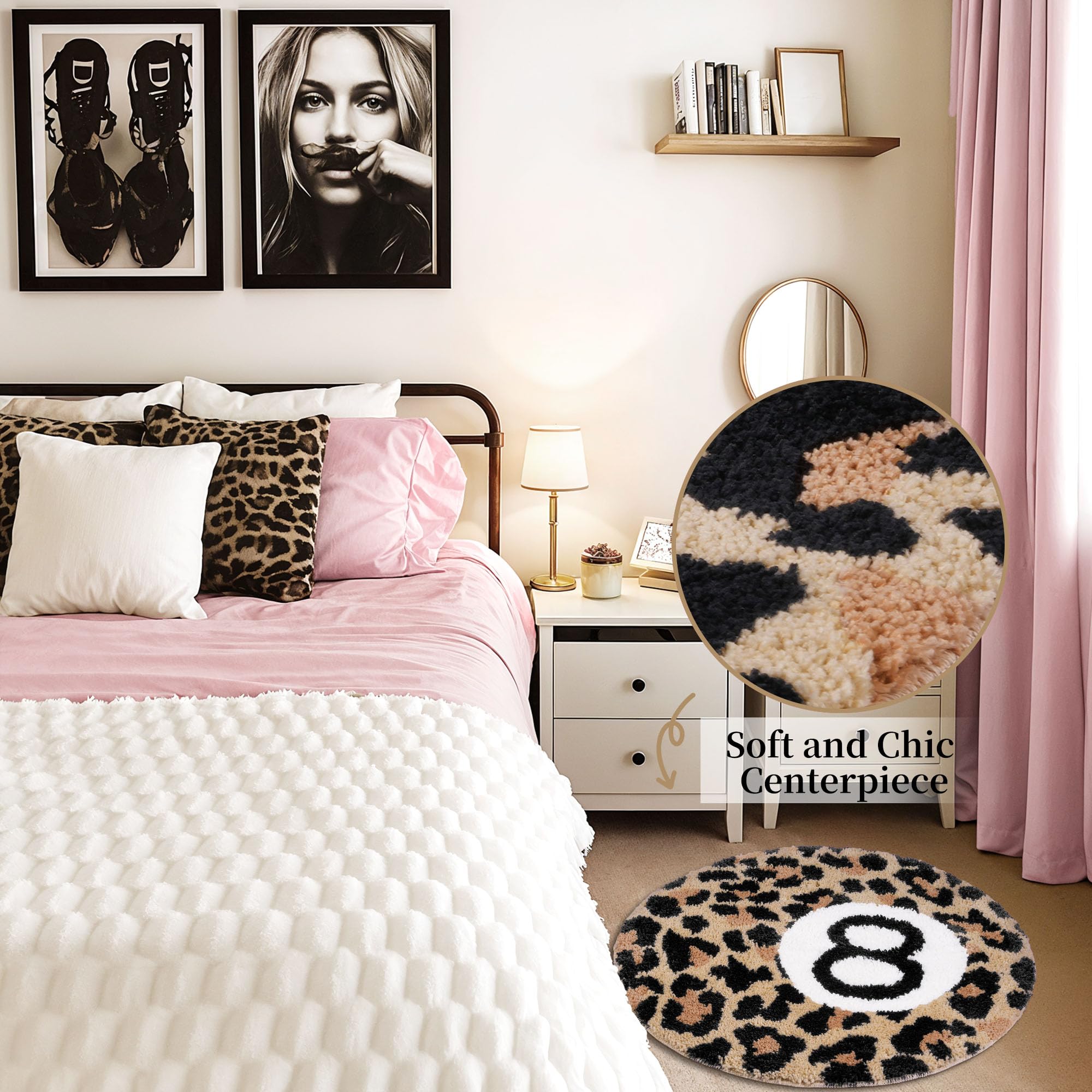 Round 24-inch rug design suits compact spaces with modern style.