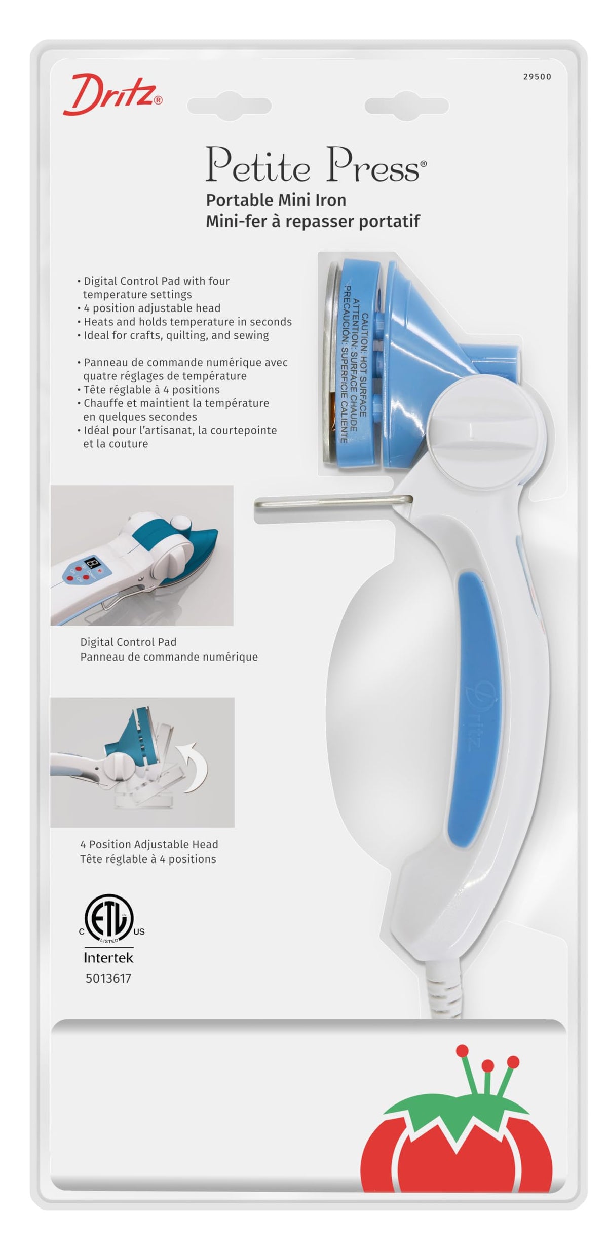 Dritz Petite Press portable mini iron, front view, ideal for travel and crafts.