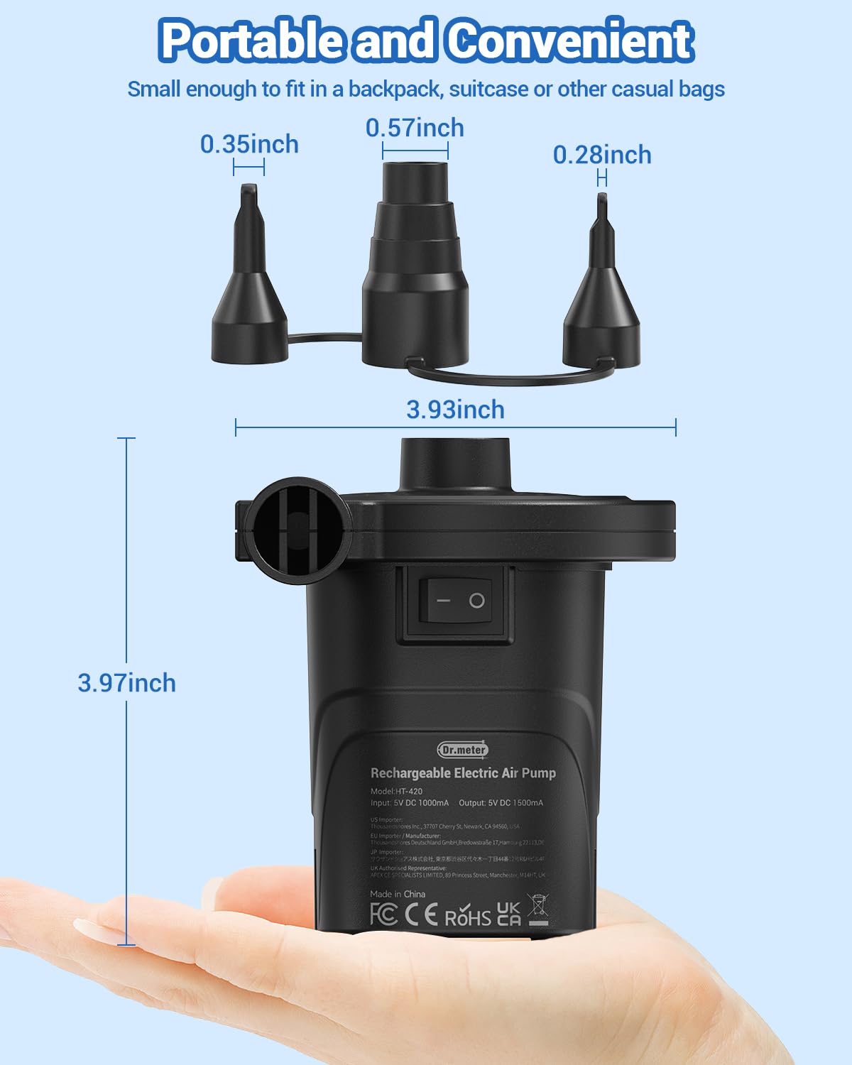 Dr.meter air pump deflates items quickly for fast packing