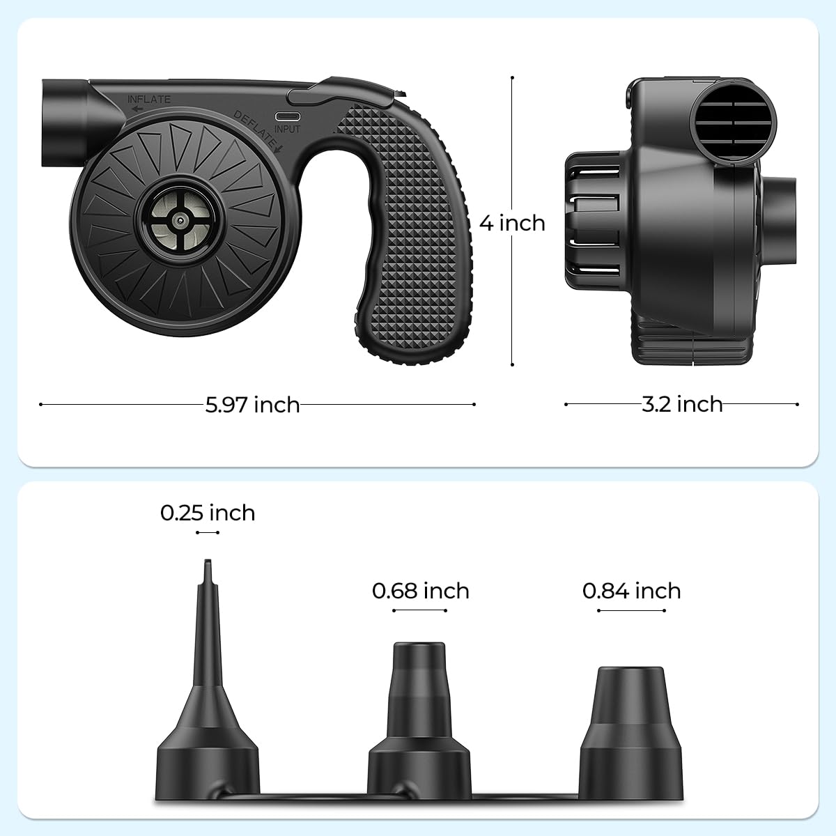 Dr.Meter compact pump fits in pocket or bag for portability