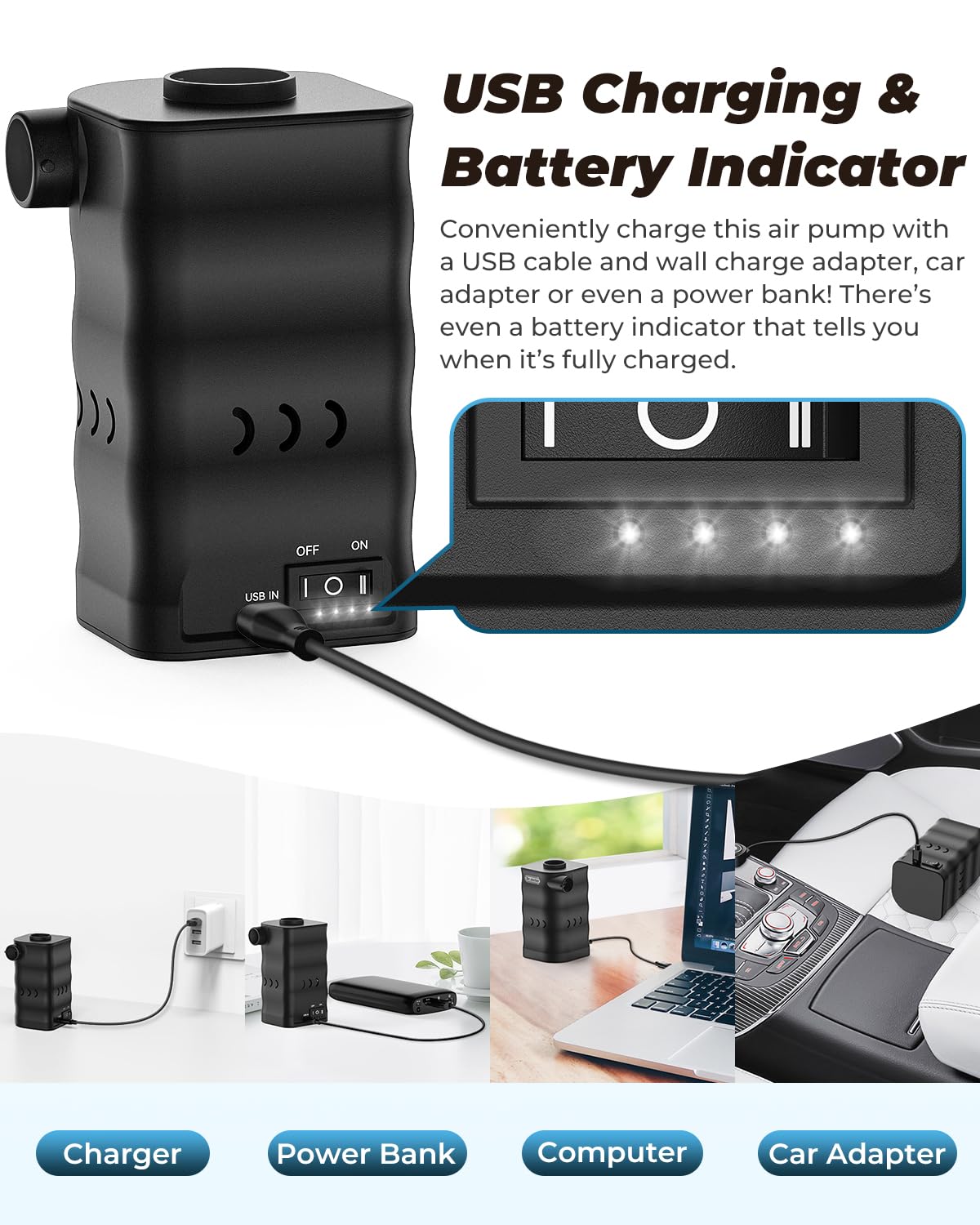 Dr.meter AP6 battery level indicator helps planning.