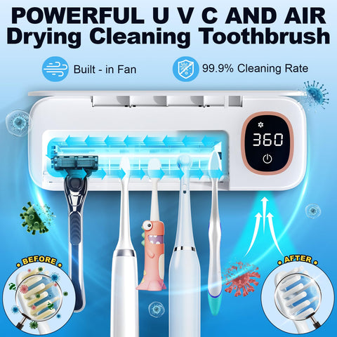 DRMXBU toothbrush holder showing LED cleaning light in action.