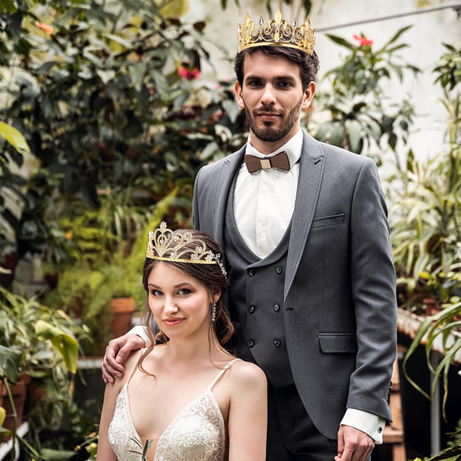 Droutti crystal crown detail adds elegant sparkle for pageants.