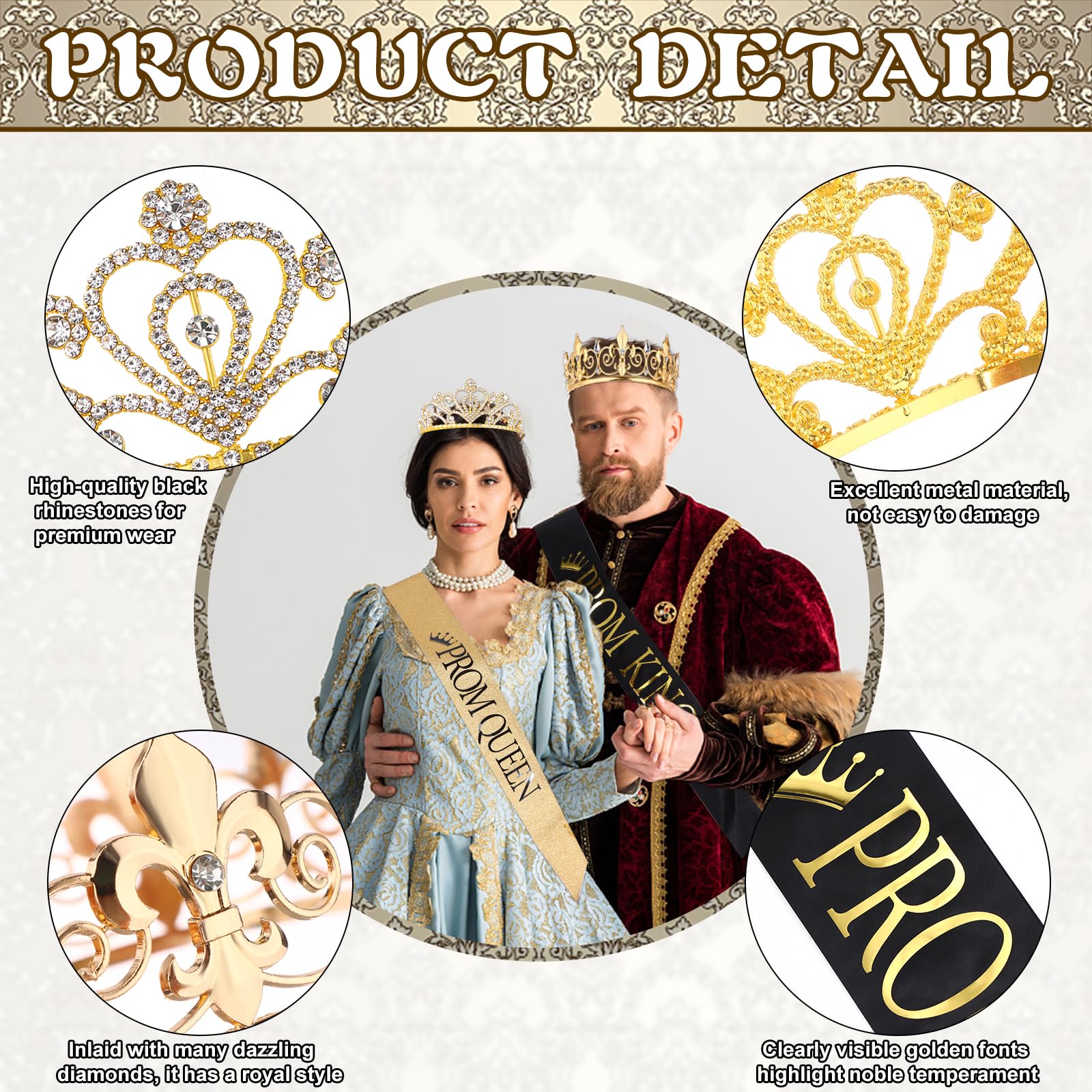 Droutti prom sash in black and gold pairs with festive outfits.