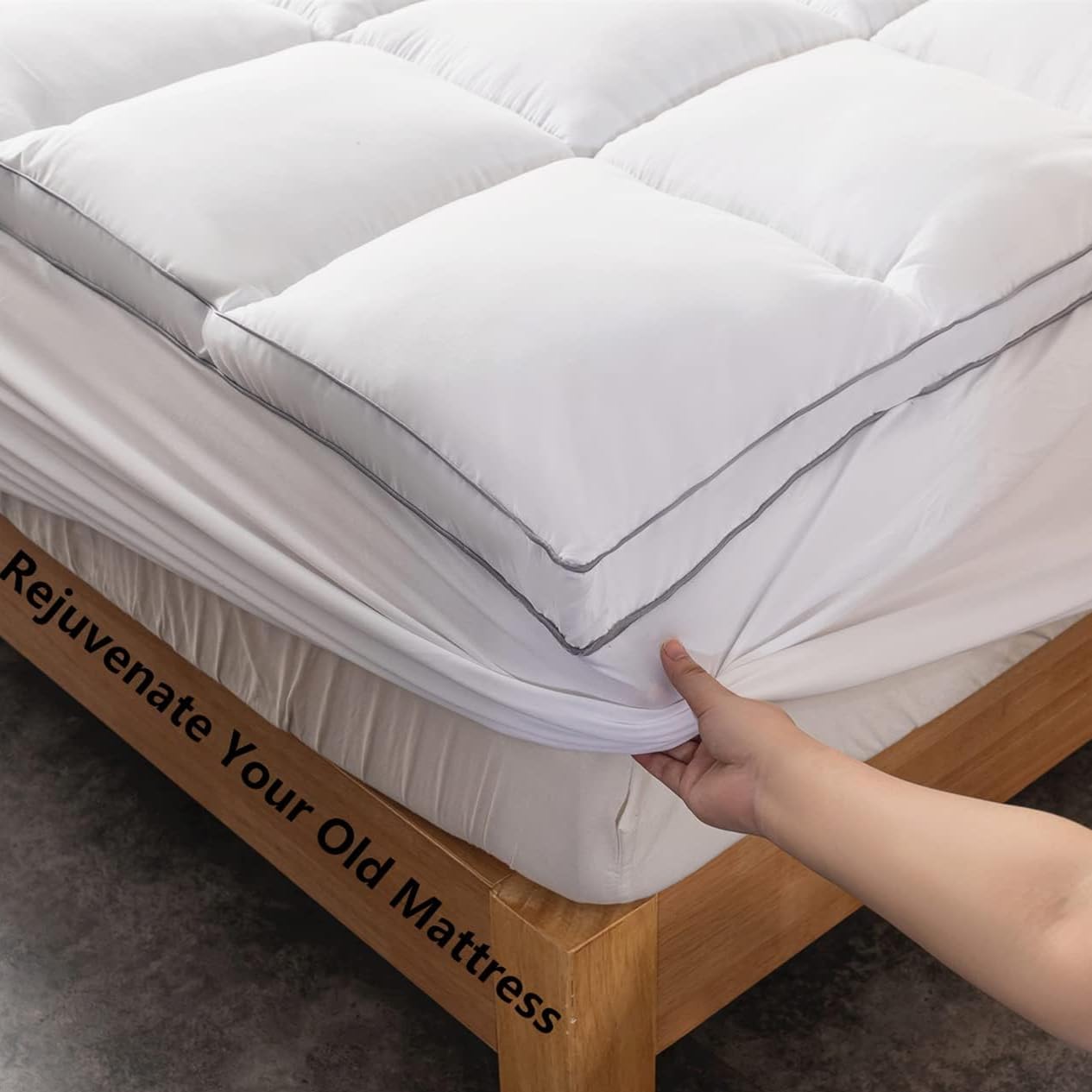 DROVAN topper demonstrates a deep-pocket design securing to thick mattresses.