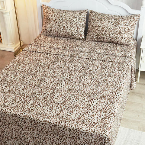 Drozeeo four-piece cheetah sheet set includes two pillowcases and two sheets.