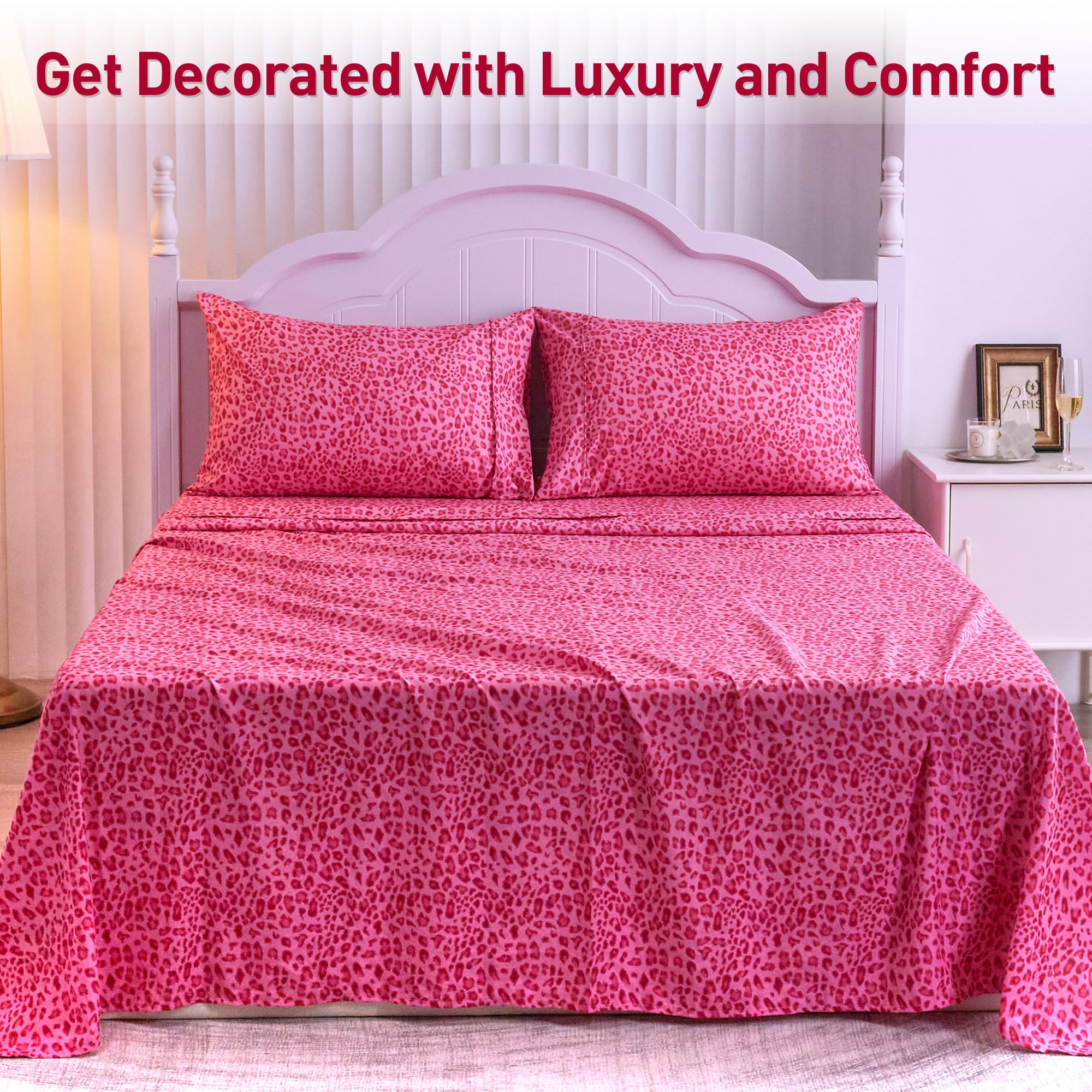 Drozeeo queen leopard fitted sheet with elastic corner straps on a queen bed.