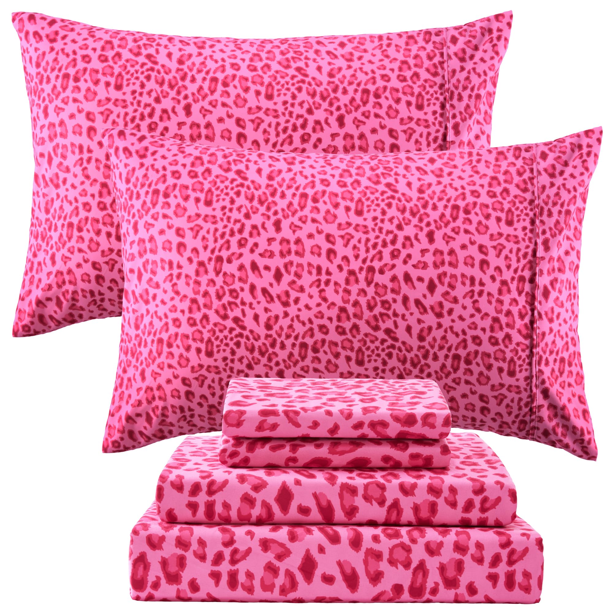 Drozeeo queen leopard flat sheet in hot pink shows soft microfiber comfort.