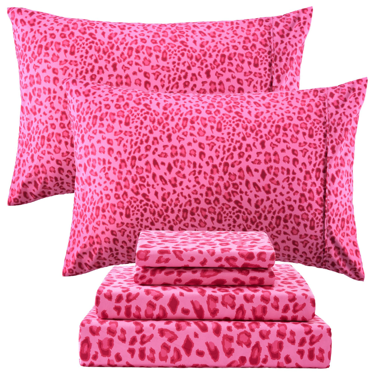Drozeeo queen leopard flat sheet in hot pink shows soft microfiber comfort.
