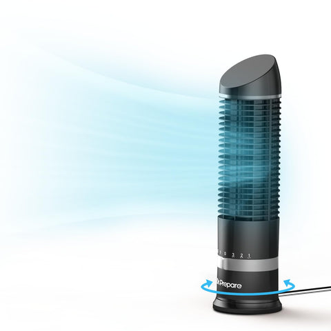 DR.PREPARE 16-inch tower fan front view showing bladeless design for personal cooling