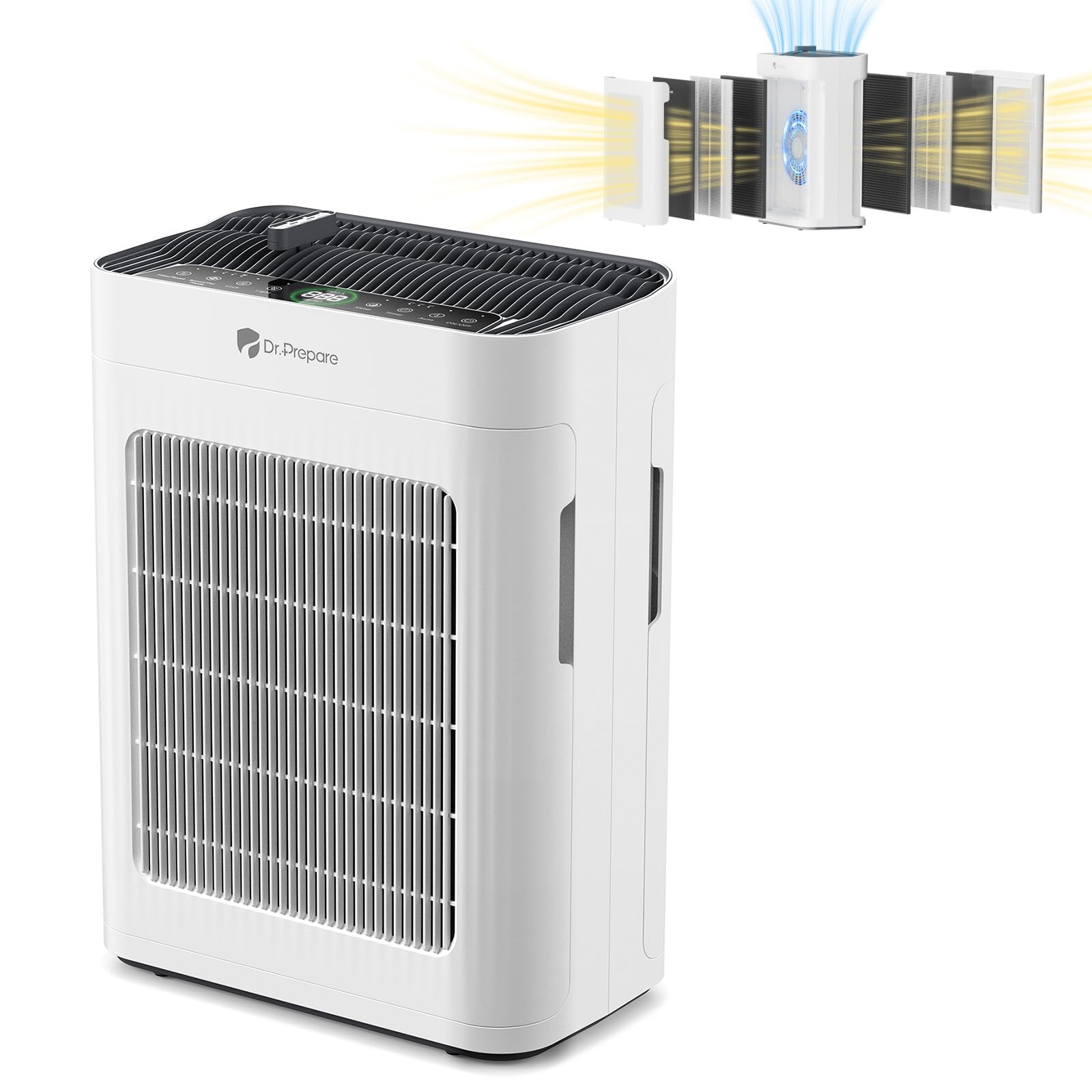 DR.PREPARE air purifier aroma box slot supports relaxing scents (aroma box not included).