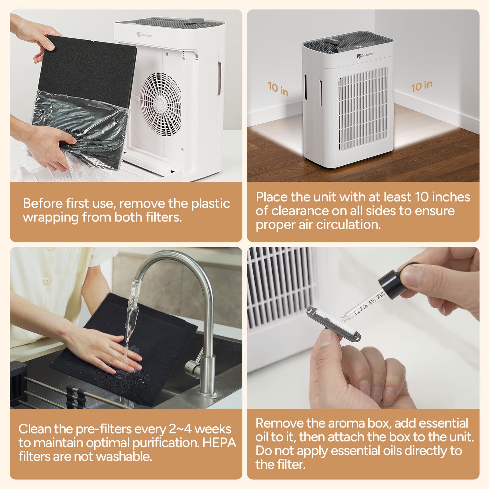 DR.PREPARE air purifier auto mode adjusts fan speed by air quality readings.