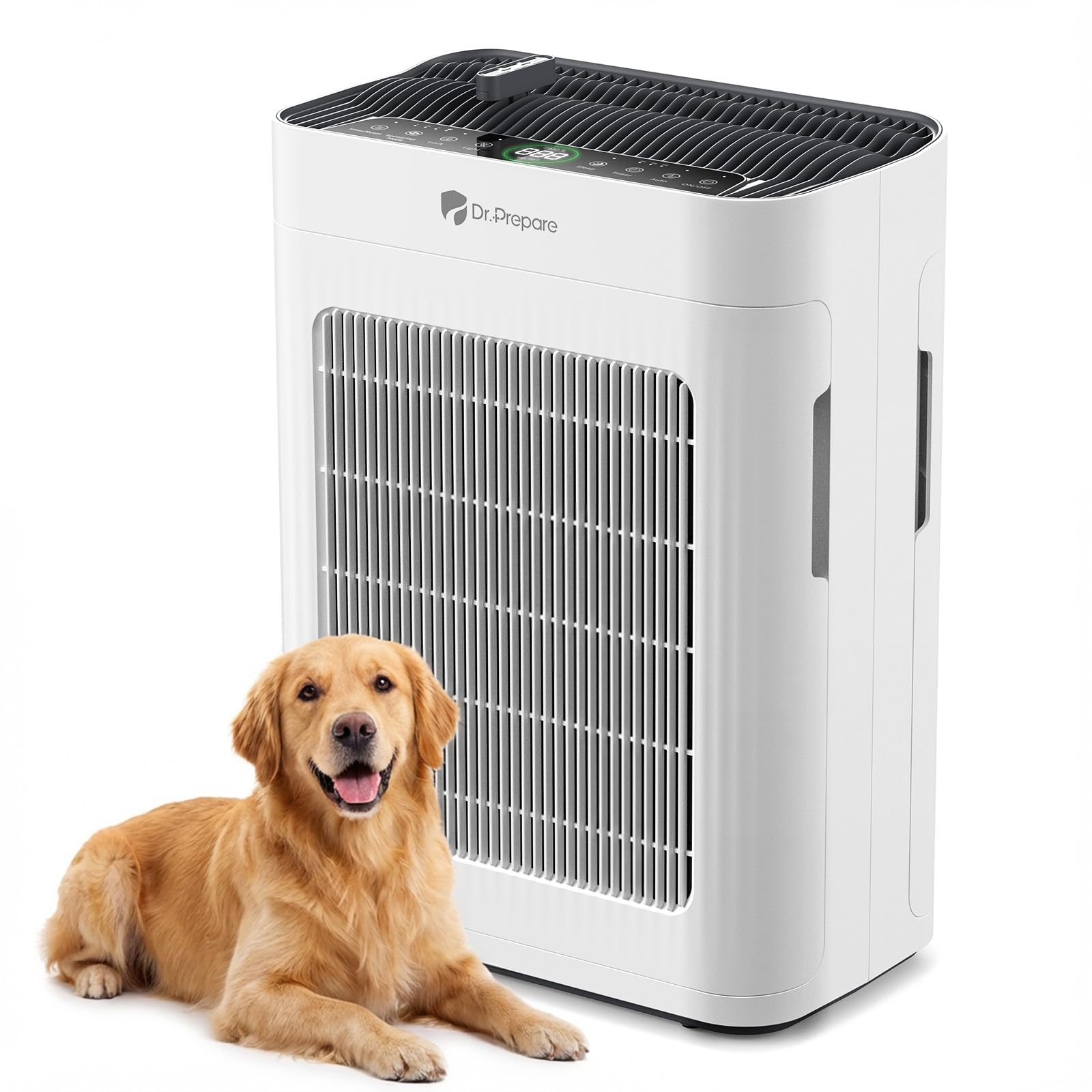 DR.PREPARE air purifier showing double side air intake for faster room refresh