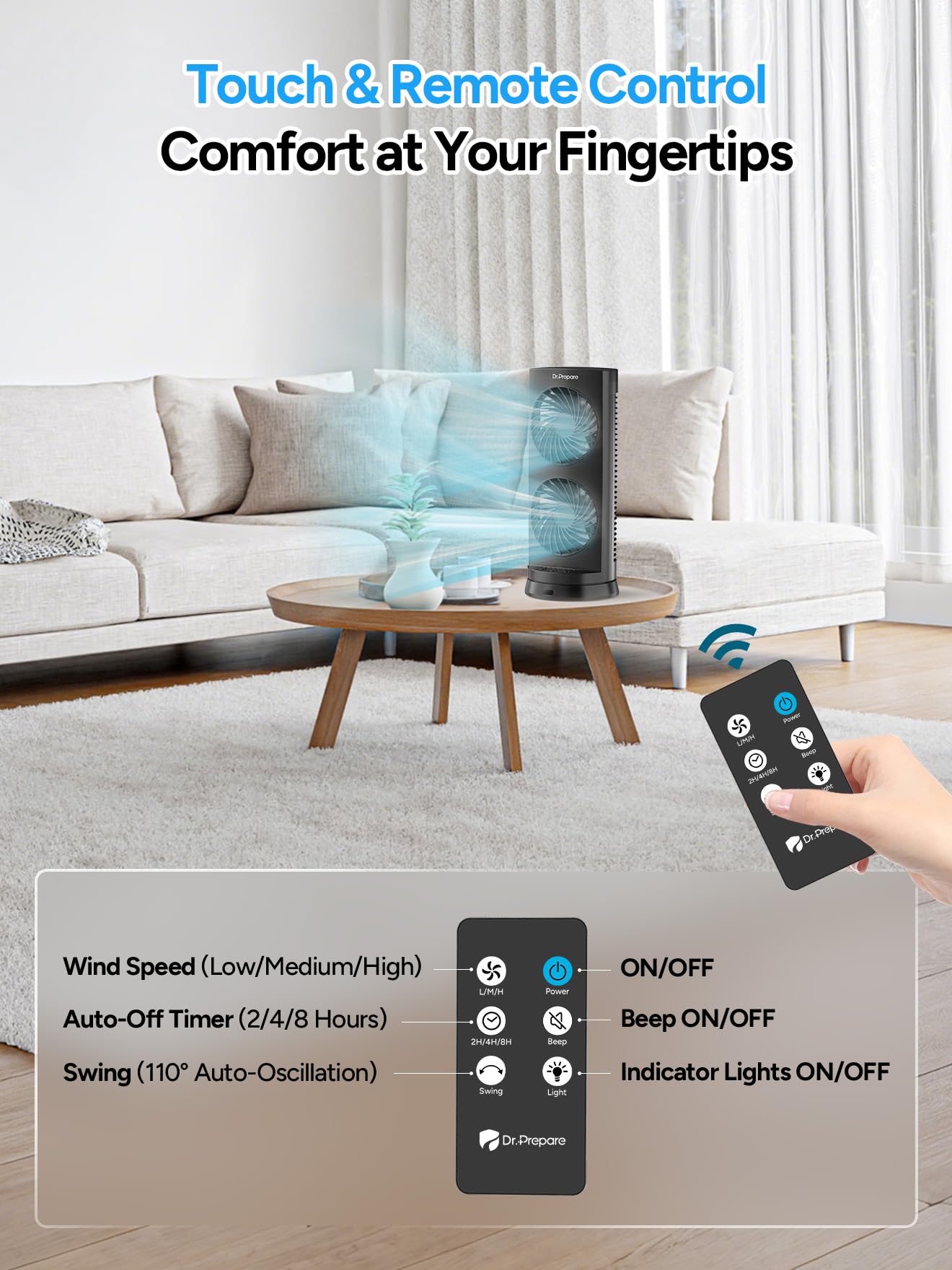 DR.PREPARE desk fan ultra-quiet operation keeps nights peaceful and focused.