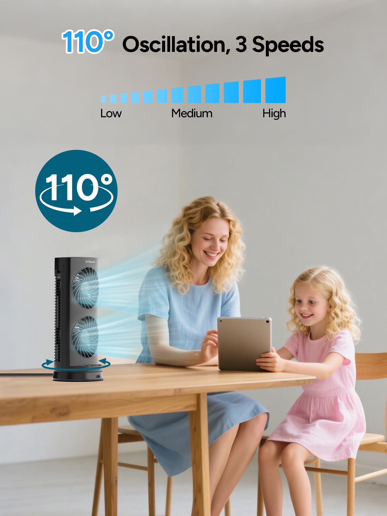 DR.PREPARE desk fan USB-C powered for flexible power options.