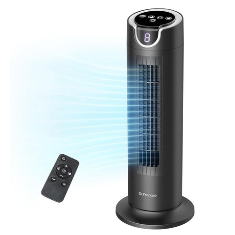 DR.PREPARE tower fan in bedroom delivering whisper-quiet cooling for restful sleep