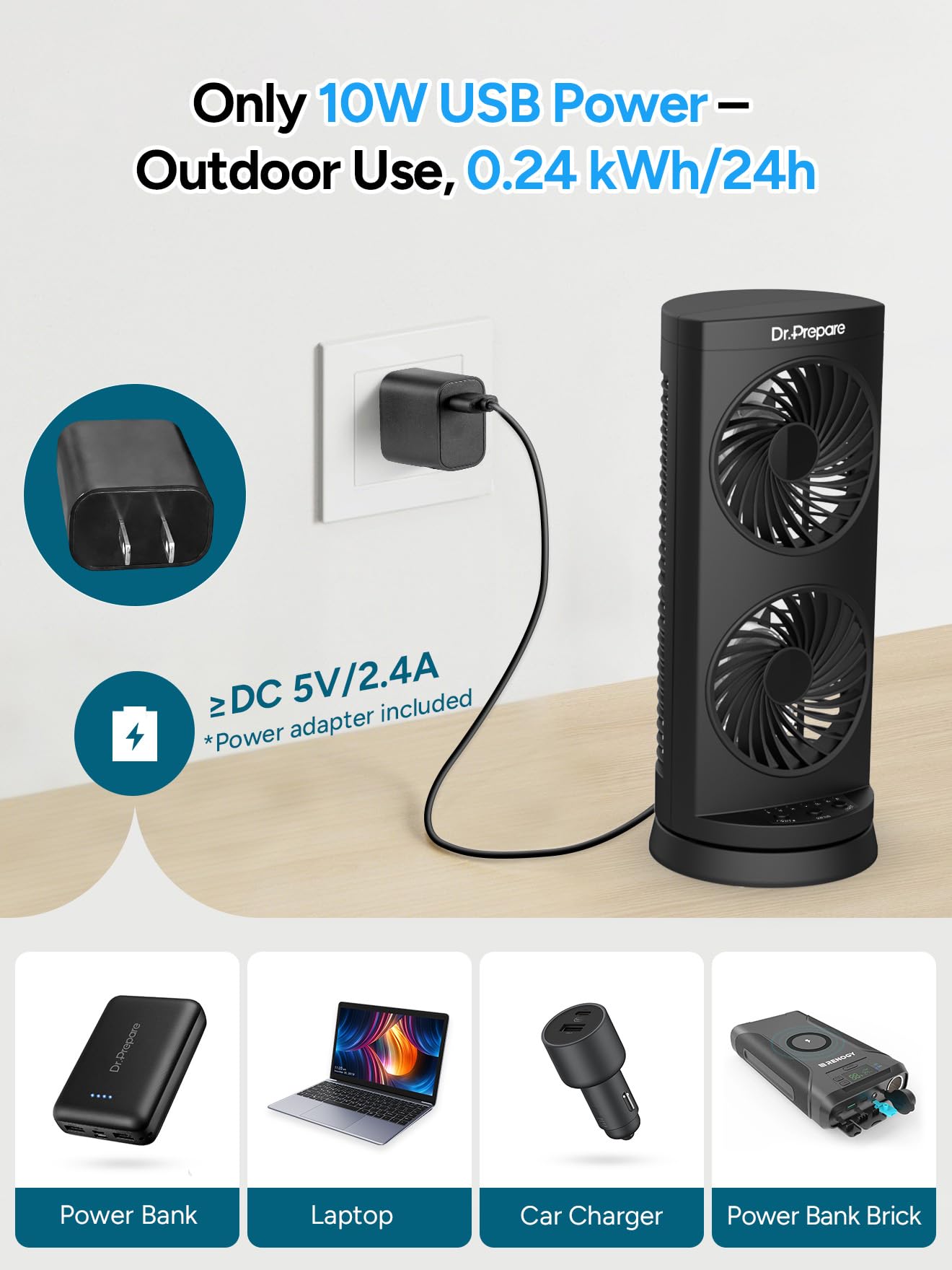 DR.PREPARE fan operates quietly at 40 dB for restful nights.