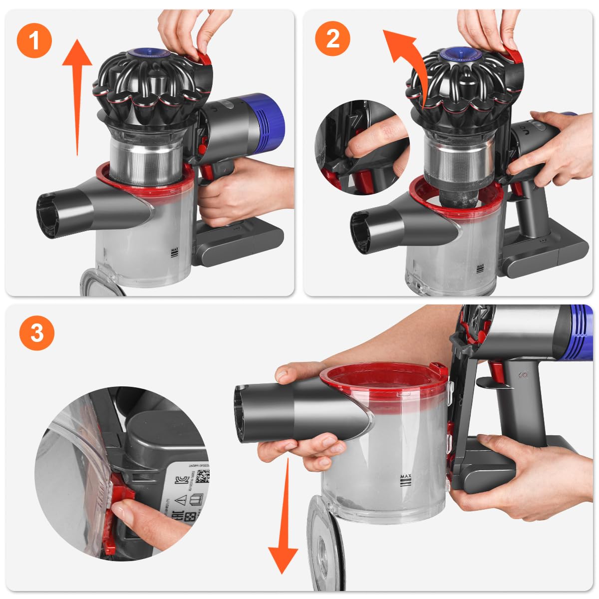 DrRobor easy-install dust bin for Dyson V7/V8 supports fast DIY swap