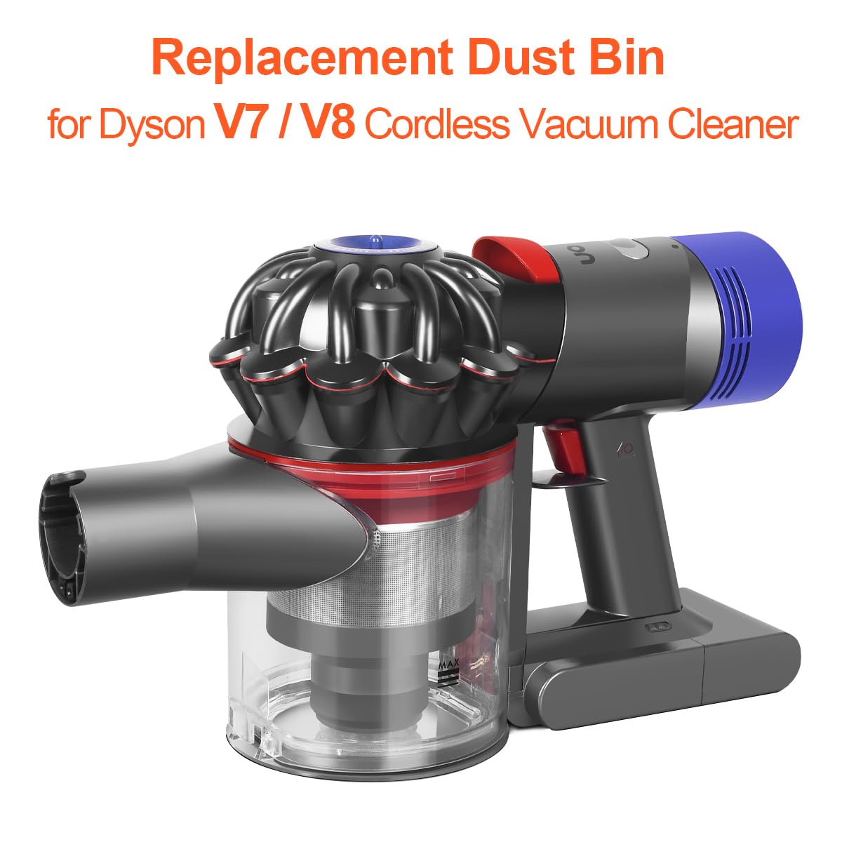 DrRobor replacement dust bin for Dyson V7/V8 enables quick, tool-free installation