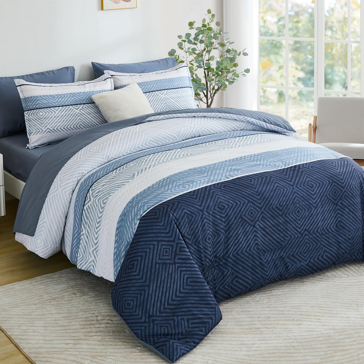 Drucon queen comforter set with boho stripe design brightens modern bedroom
