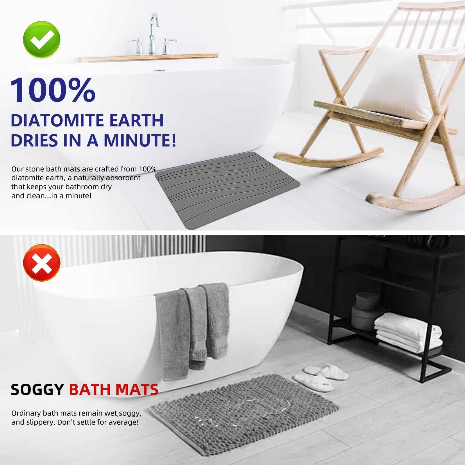 Drvykkn stone bath mat texture emphasizes non-slip grip