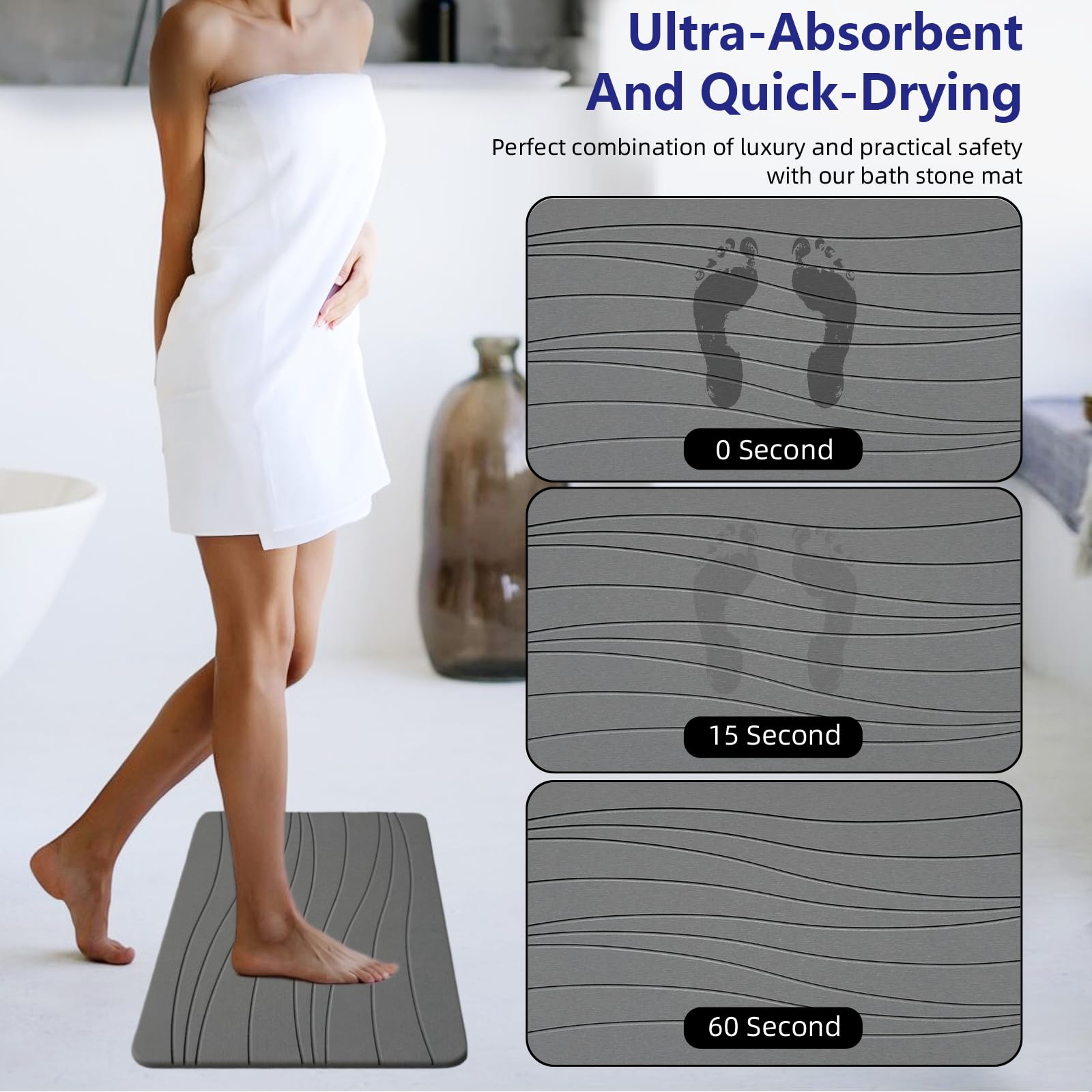 Drvykkn stone bath mat close-up highlights ultra-absorbent surface