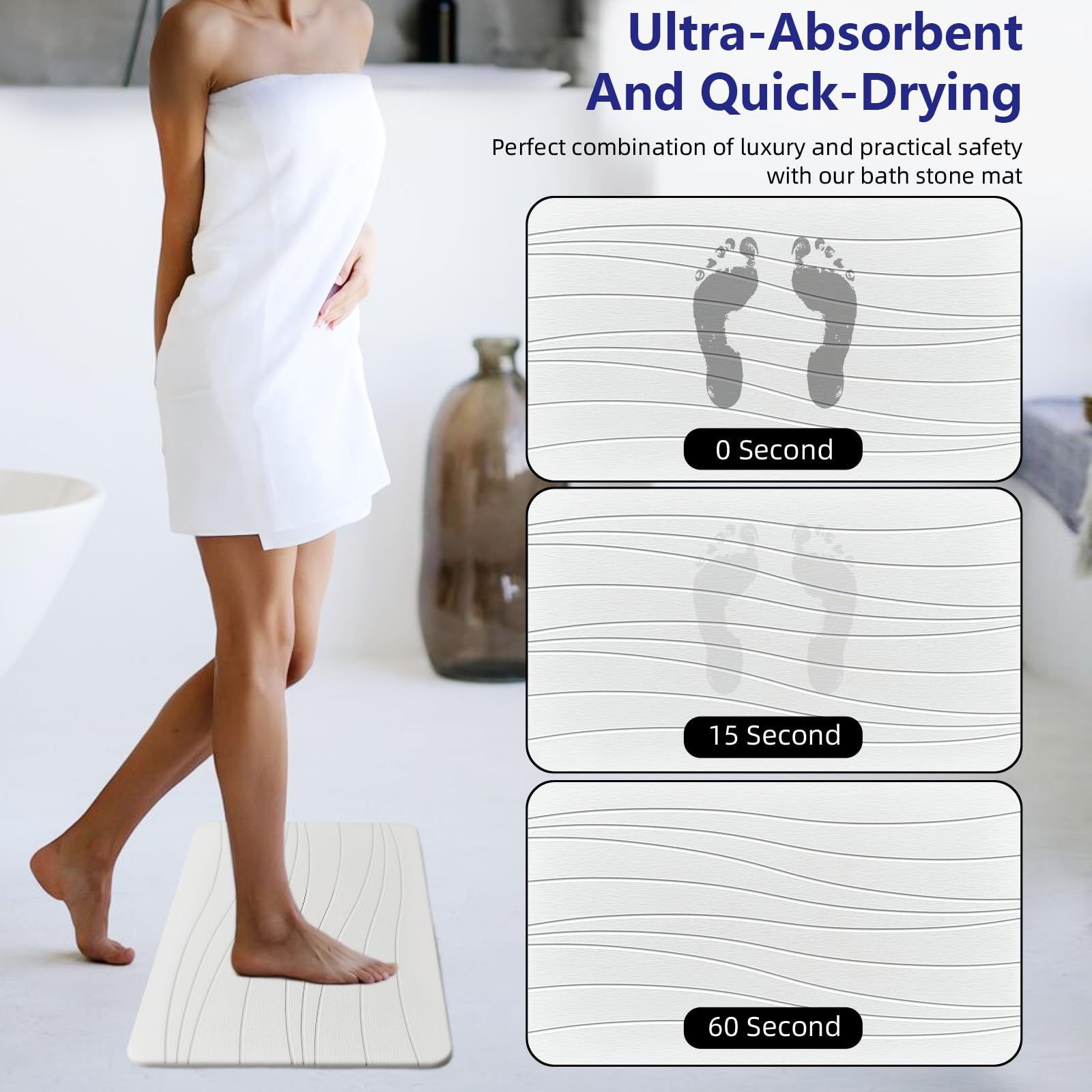 Drvykkn stone bath mat non-slip texture for safe stepping after shower