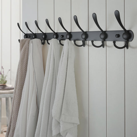 Dseap black-finish coat rack ideal for mudroom and entryway storage.
