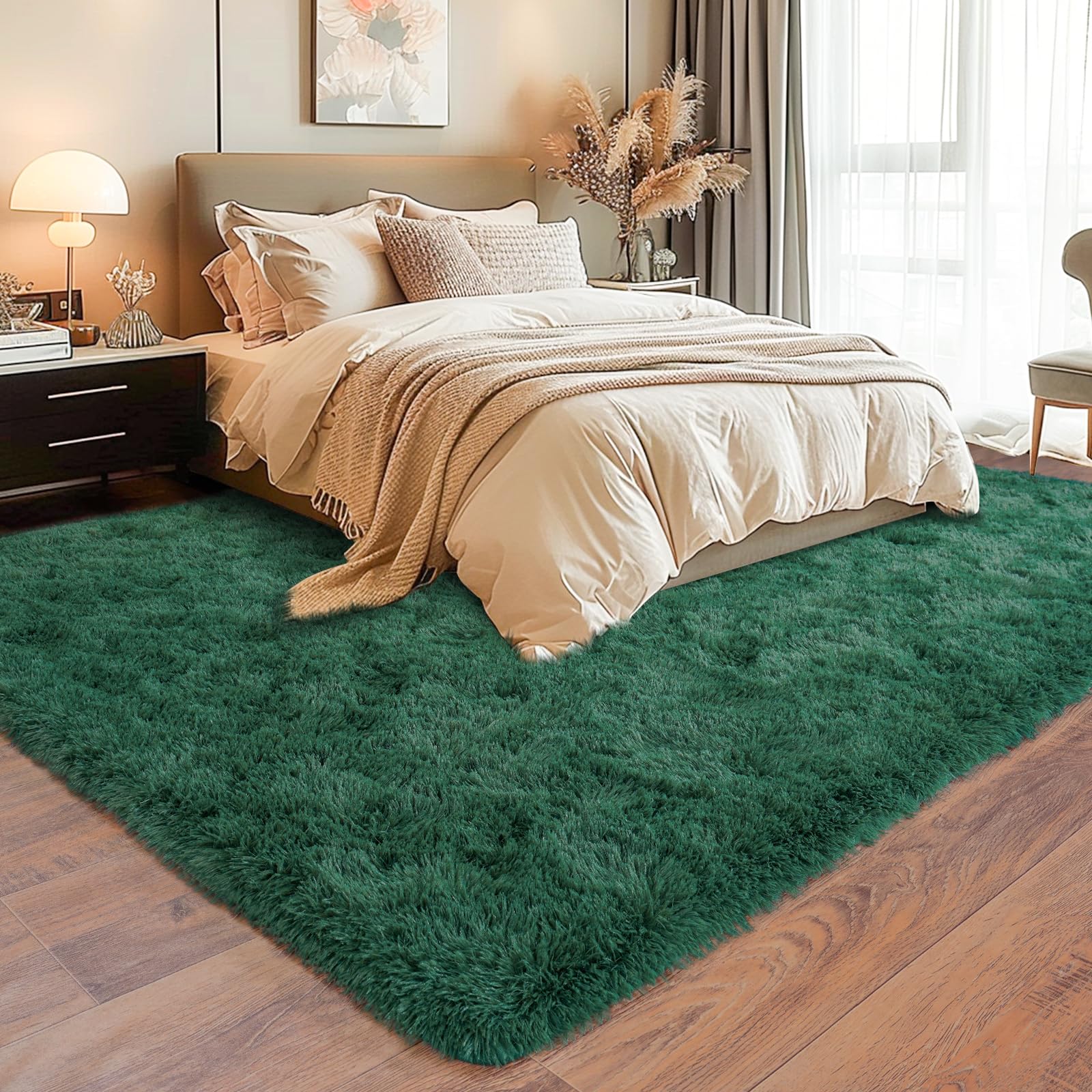 Dssimo green shag rug close-up highlighting texture and comfort