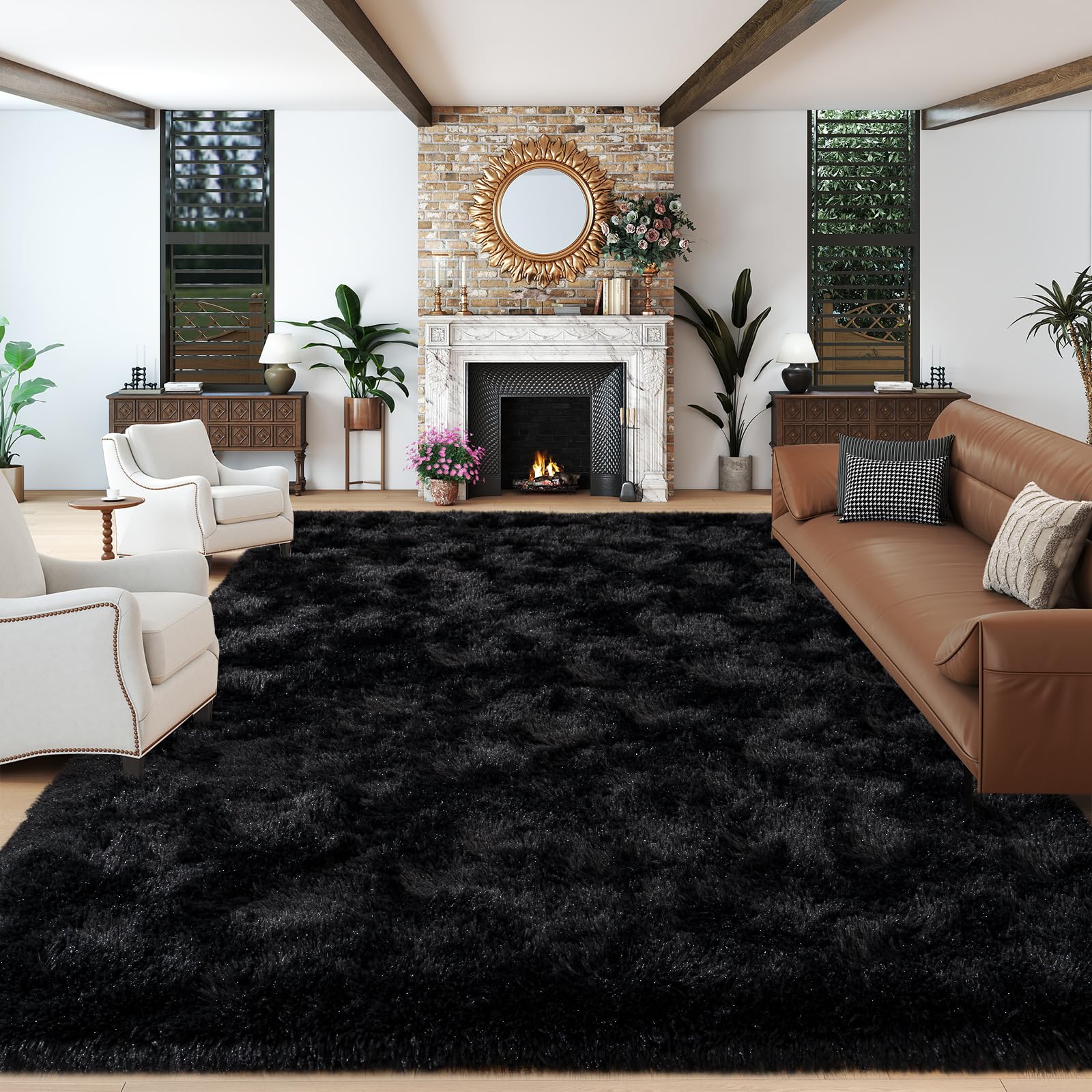 Dssimo 8x10 rug bedroom cozy; thick shag adds warm feel.