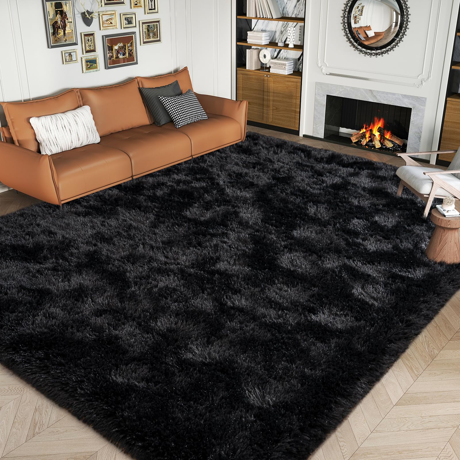 Dssimo 8x10 rug living room setup; modern style with non-slip support.
