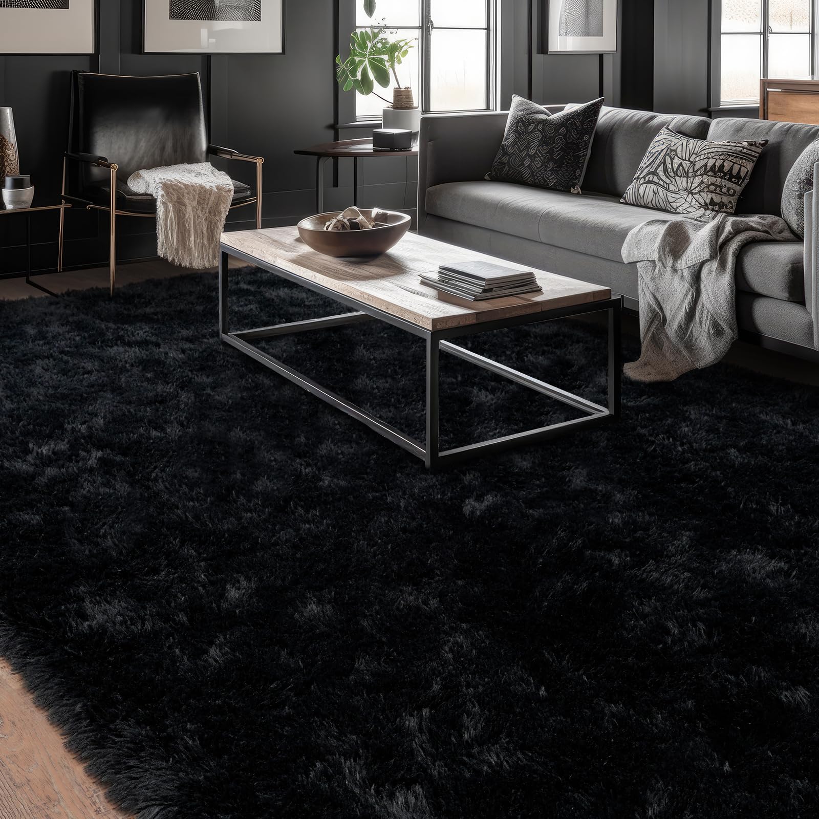 Dssimo Super Fluffy 8x10 rug, top view; plush warmth for a cozy living space.