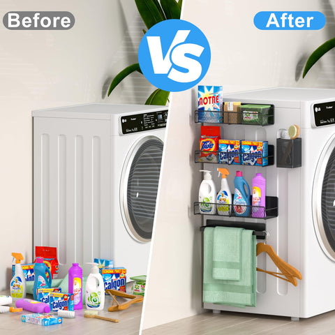DTUQYX magnetic shelves mounted on washer show no-drill setup