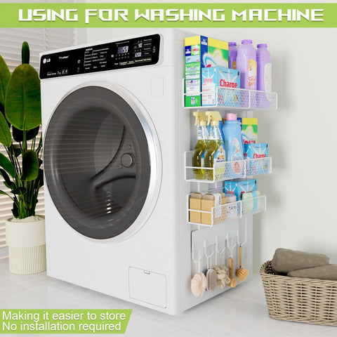 DTUQYX magnetic shelves holding laundry baskets and small tools
