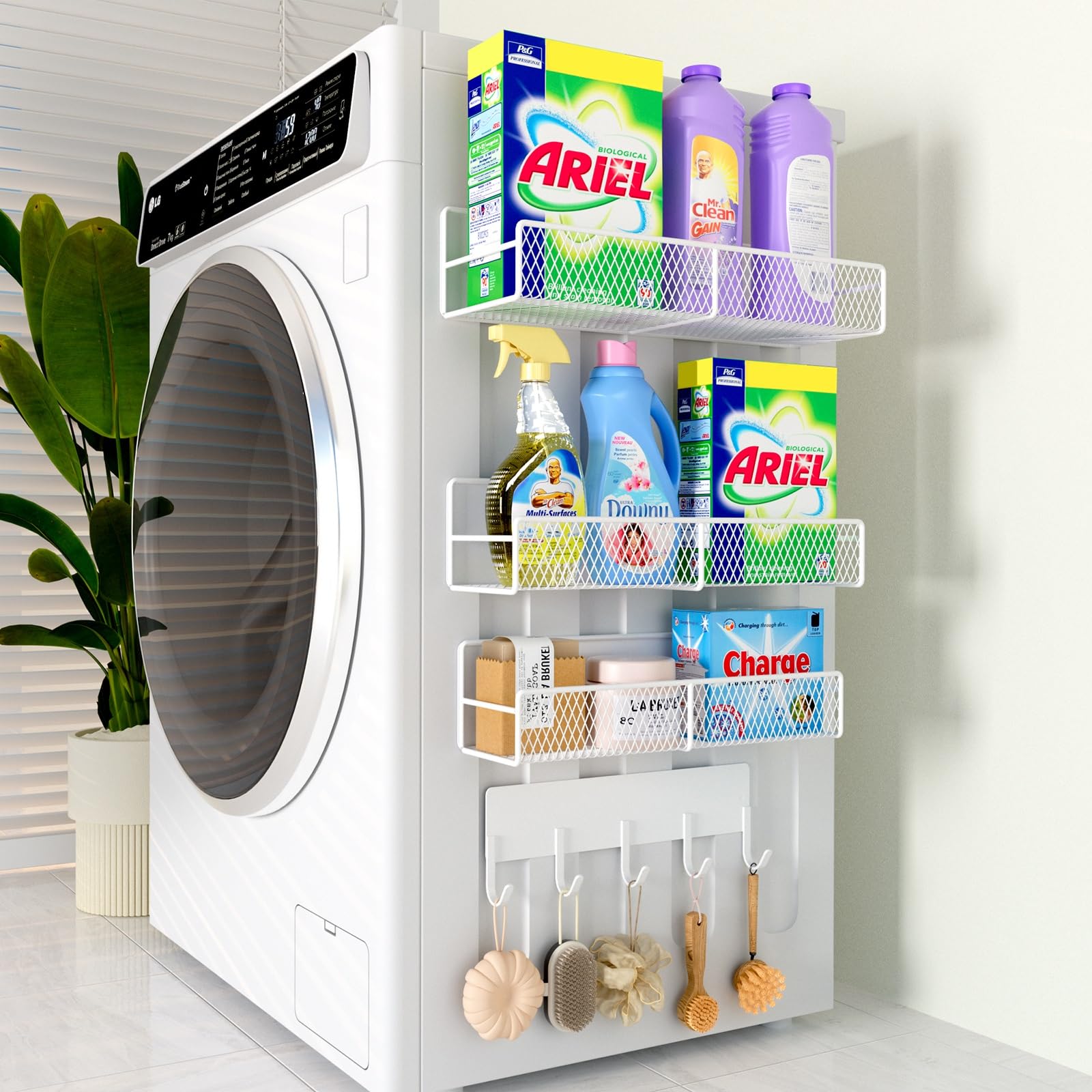 DTUQYX magnetic shelves mounted on washing machine side for clutter-free space