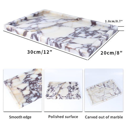 Close-up of DUANYAN marble tray showing natural veining details.