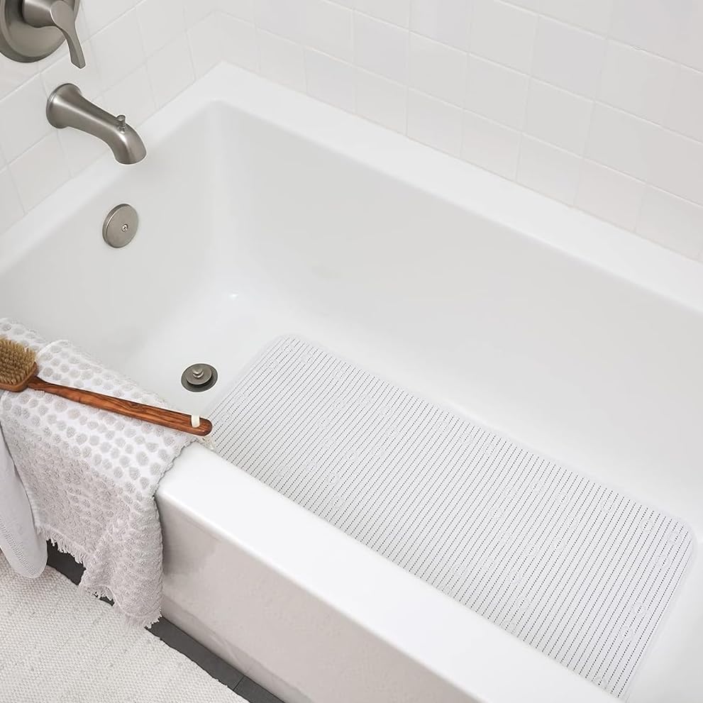 Clorox Duck Brand Cushioned Shower Mat in tub demonstrates slip free footing