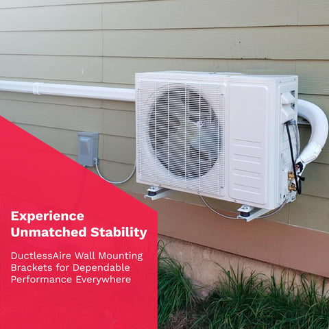 DuctlessAire bracket supports up to 300 lbs for heavy outdoor units.