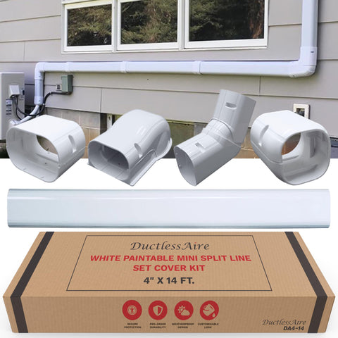 DuctlessAire wall cap line set cover protects outdoor lines.