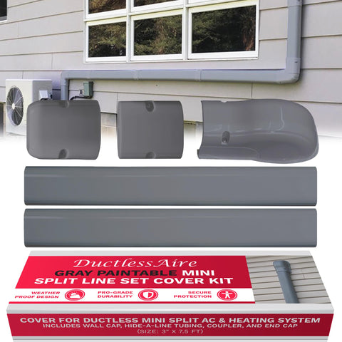 DuctlessAire paintable lineset cover gray, 3-in by 7.5-ft, ideal for neat installations.