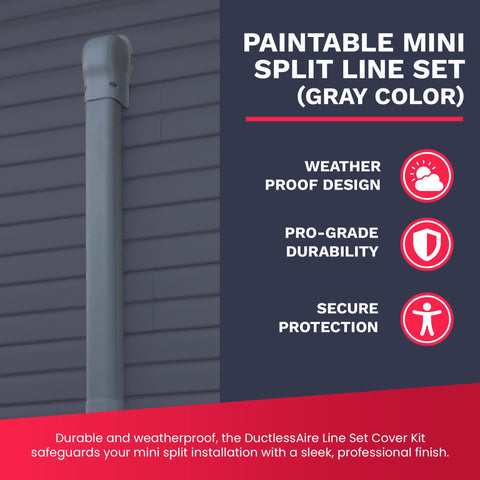 DuctlessAire wall cap secures lineset for a tidy exterior look.