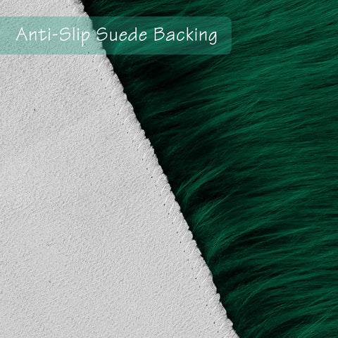 Duduta emerald green rug on dorm room floor with non-slip backing