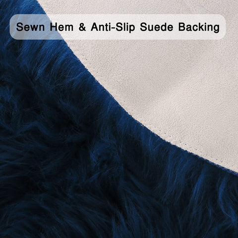 duduta Navy Blue Runner Rug close-up texture reveals 3-inch pile and rich color.