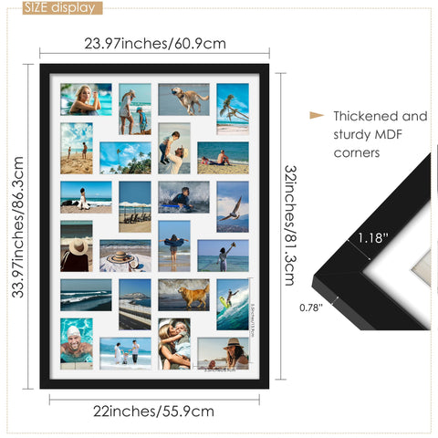DUENPY 22x32 collage frame plexiglass baffle keeps photos clear.