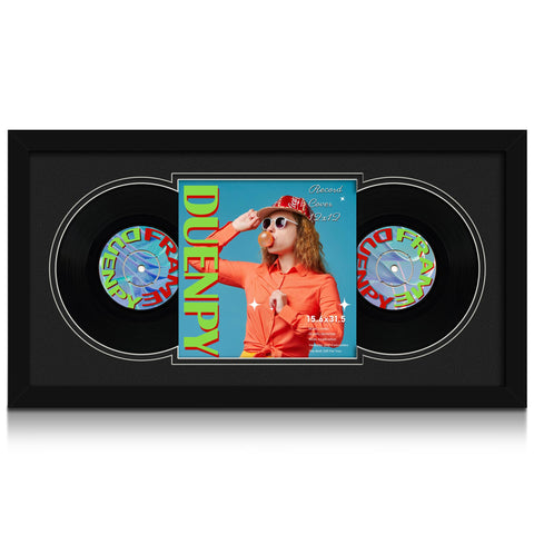 DUENPY vinyl display frame front view with two records and a 12.5x12.5 album cover