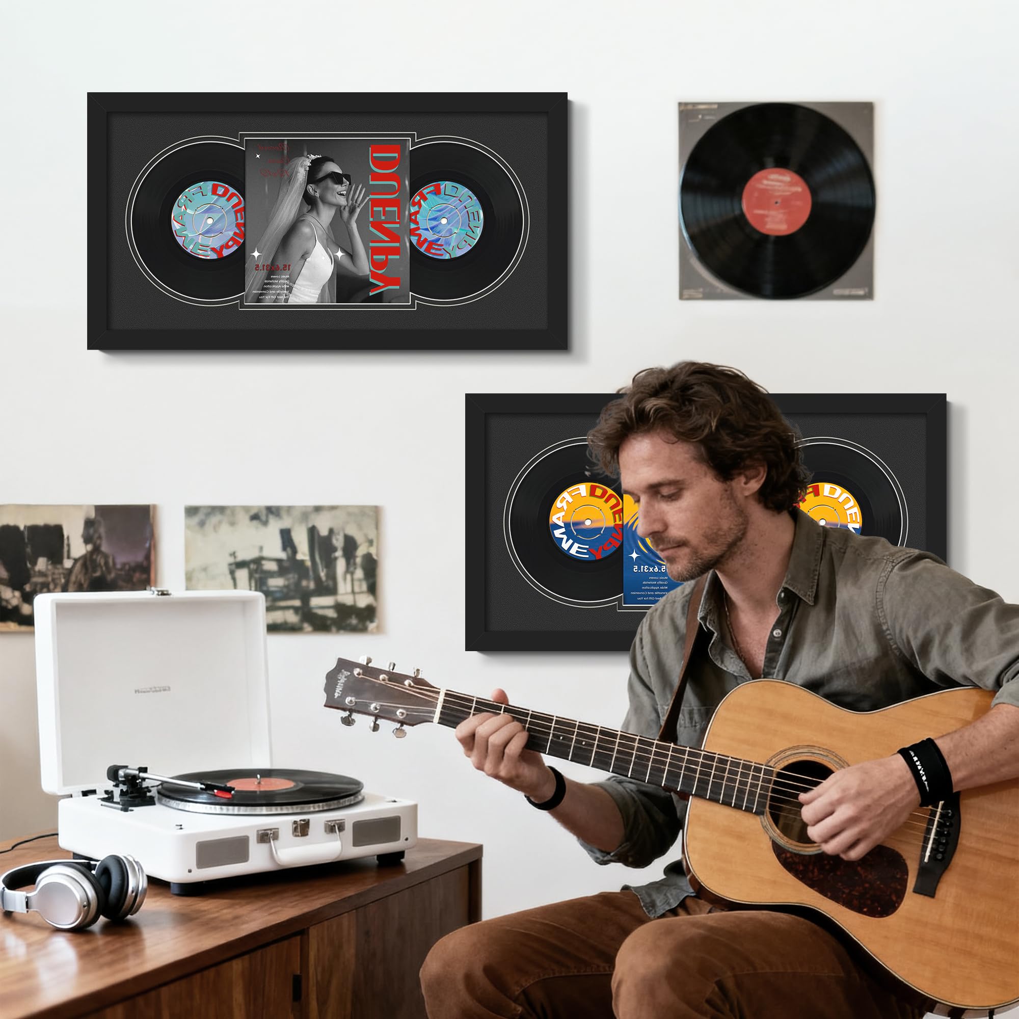 DUENPY frame interior layout showing album art and vinyl alignment