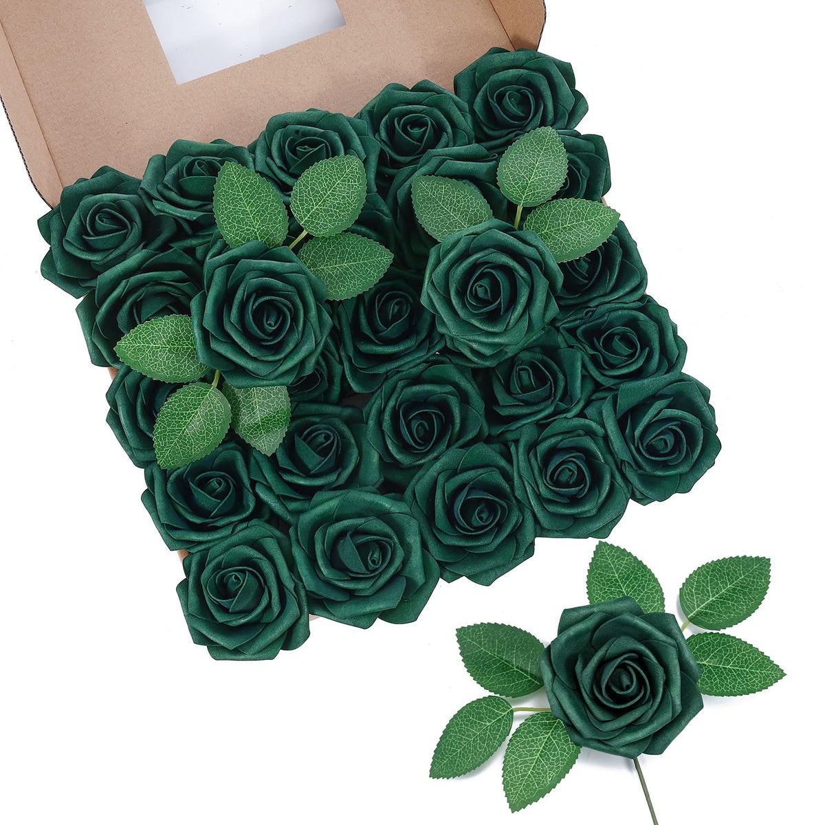 DuHouse 50Pcs artificial roses close-up with real-touch foam for realistic DIY bouquets