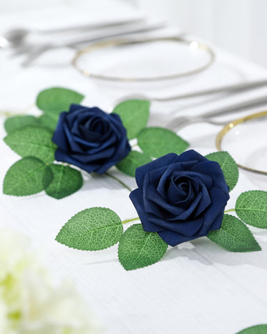 DuHouse navy blue roses ceremony decor for arches and centerpieces